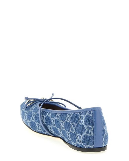 Gucci Blue Logo Ballet Flats