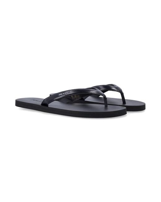 Prada Blue Solid Leather Slippers for men