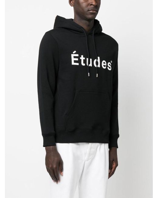 Etudes Studio Black Organic Cotton Logo Print Hoodie for men
