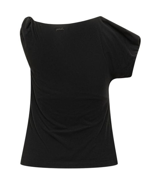 Pinko Black Solid One Shoulder T-Shirt