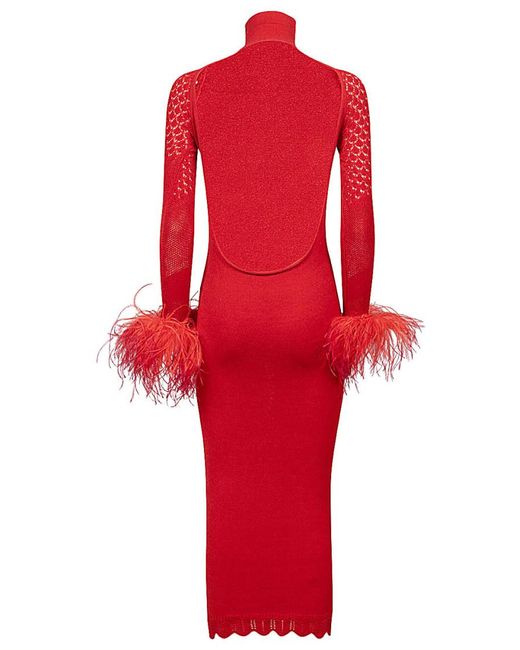 VERGUENZA Red High Neck Midi Knit Dress