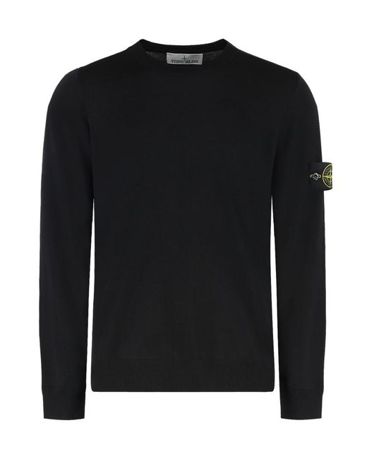 Stone Island Black Solid Crew Neck Sweater for men