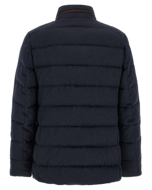 Moorer Blue Quilted Mandarin Collar Jacket for men
