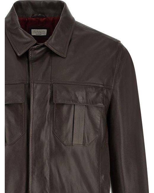 Brunello Cucinelli Black Solid Shirt Collar Jacket for men