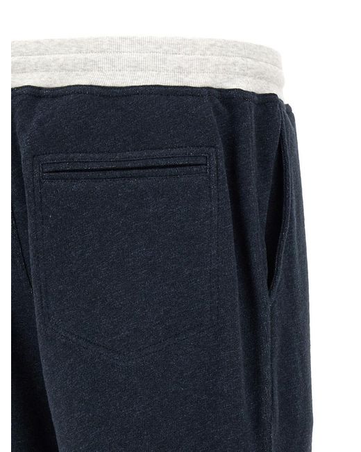 Brunello Cucinelli Blue Cotton Blend Solid Joggers for men