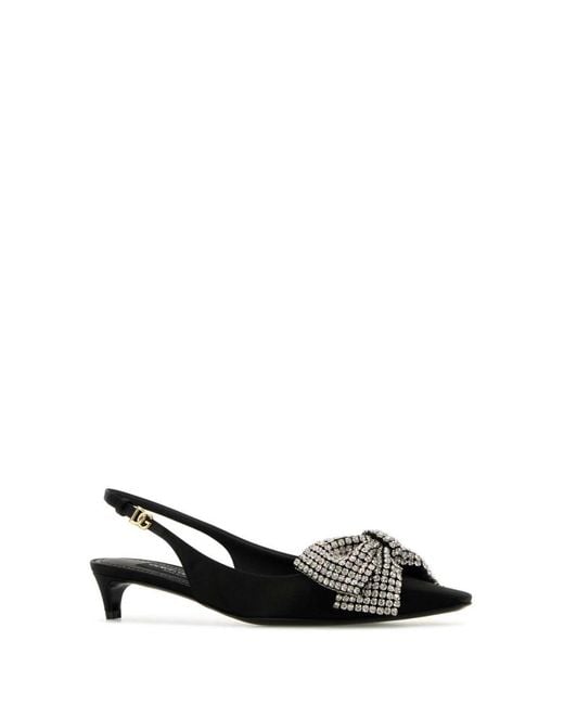 Dolce & Gabbana Black Satin Kitten Heel Pumps