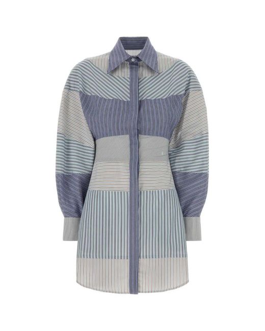 Moschino Blue Embroidered Poplin Shirt Dress