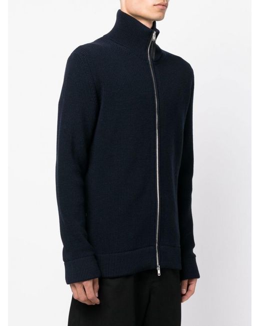 Maison Margiela Blue Ribbed Cardigan With High Neck for men
