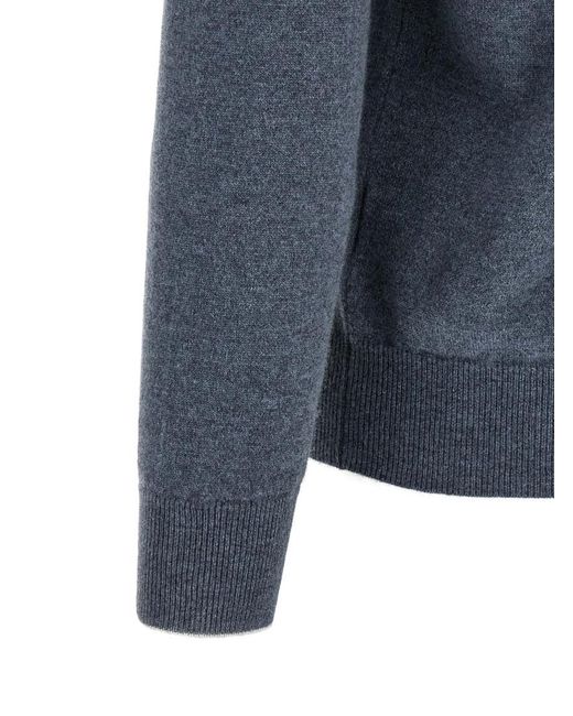 Brunello Cucinelli Blue Solid Mock Collar Sweater for men