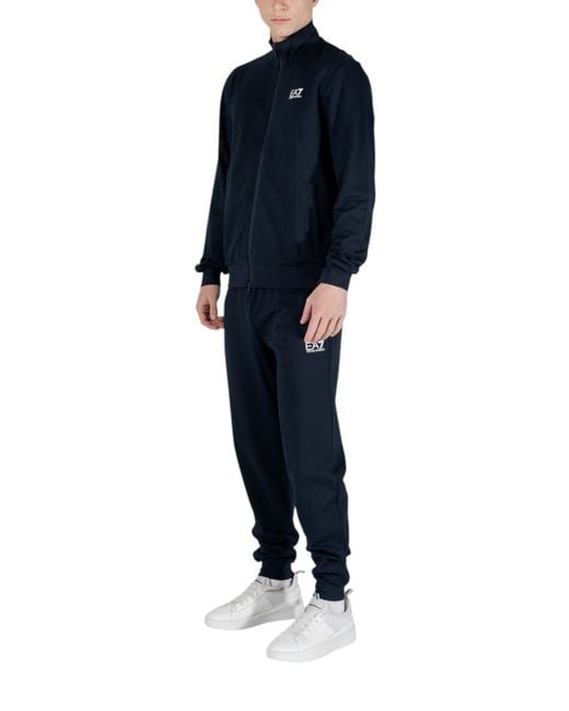 EA7 Blue Cotton Solid Tracksuit for men