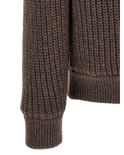 Brunello Cucinelli Brown Solid Mock Collar Jacket for men