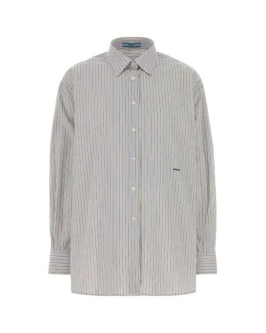 Prada Gray Regular Stripes Shirt