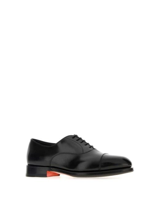 Santoni Black Leather Lace Up Shoes for men