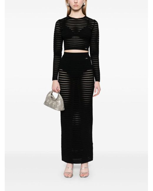 Elisabetta Franchi Black Pointelle-Knit Top
