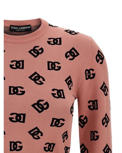 Dolce & Gabbana Pink Crop Sweater With All-Over Printed Dg Logo
