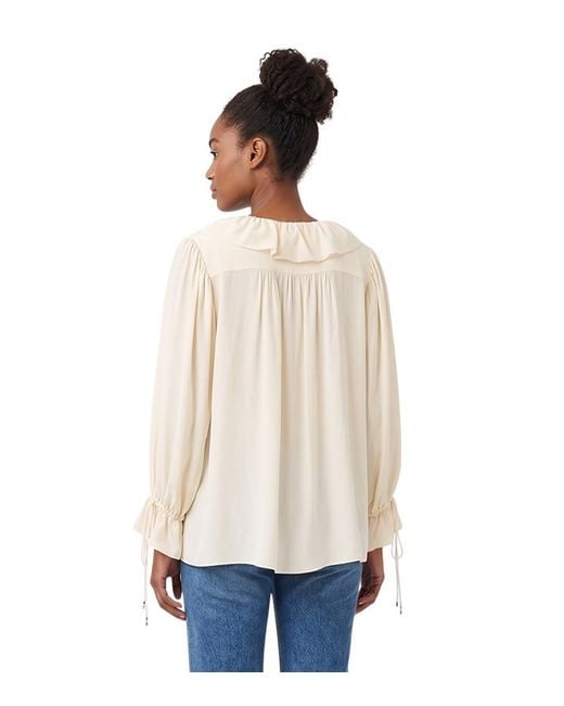 Chloé White Solid V Neck Top