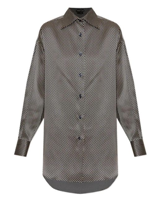 Tom Ford Gray Polka Dot Relaxed Fit Silk Shirt