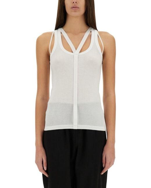 Helmut Lang White Solid Scoop Neck Top