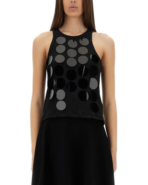 MSGM Black Embellished Round Neck Top