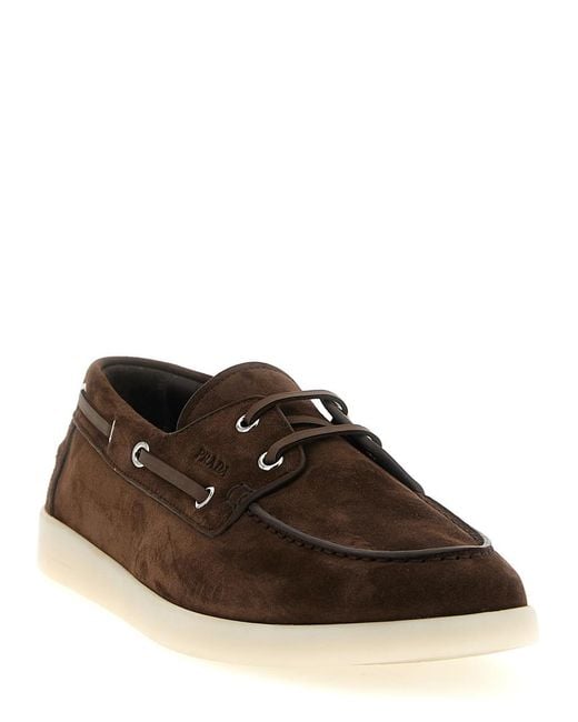 Prada Brown Solid Boat Loafers for men
