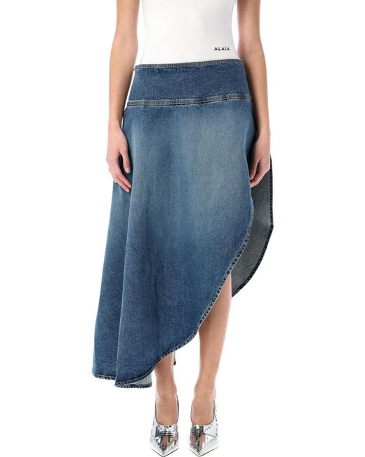 Alaïa Blue Asymmetric Midi Skirt