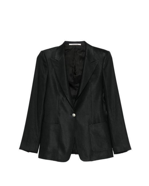 Tagliatore Black Solid Peaked Lapel Suit