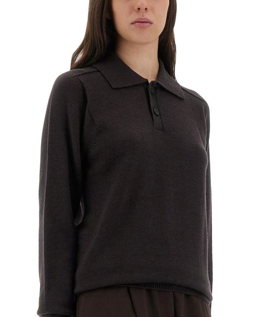 Studio Nicholson Black Solid Shirt Collar Sweater