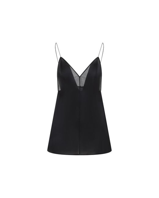 Khaite Black Deep V-Neck Silk Top With Spaghetti Straps