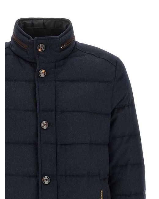 Moorer Blue Quilted Mandarin Collar Jacket for men