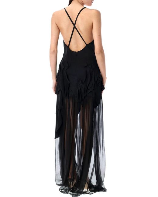 Alberta Ferretti Black Laser Leaves Long Dress