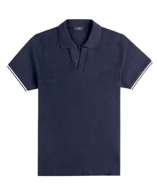 Fay Blue Solid Shirt Collar Polo for men