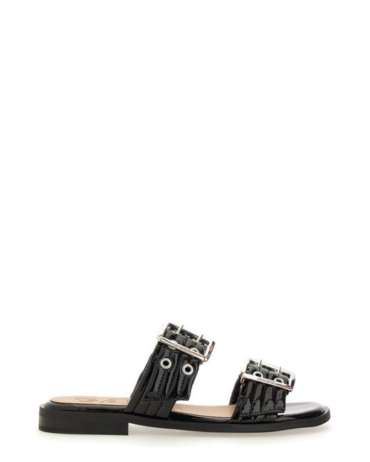 Ganni Black Solid Buckle Sandals