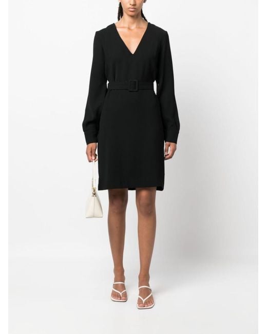 P.A.R.O.S.H. Black Belted V-Neck Minidress