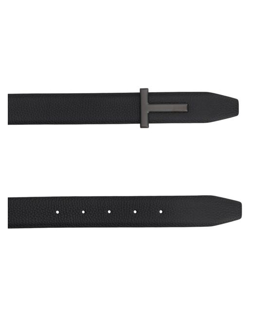Tom Ford Black T Buckle Solid Belt for men