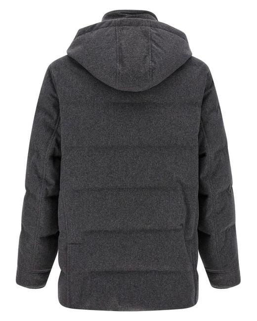 Brunello Cucinelli Gray Solid Hooded Jacket for men