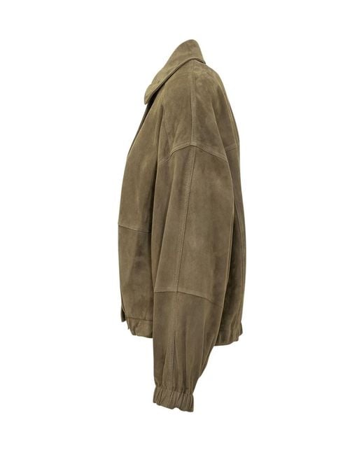 Brunello Cucinelli Green Solid Shirt Collar Jacket