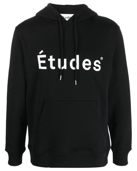 Etudes Studio Black Organic Cotton Logo Print Hoodie for men