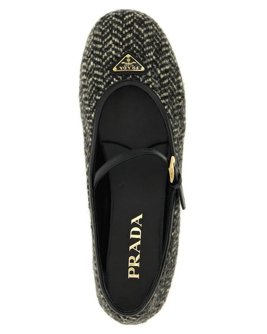 Prada Black Logo Ballet Flats