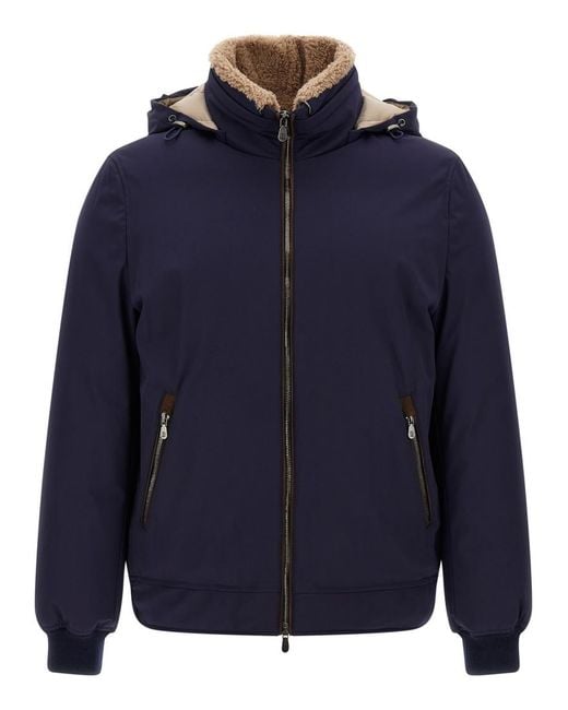 Brunello Cucinelli Blue Solid Hooded Jacket for men