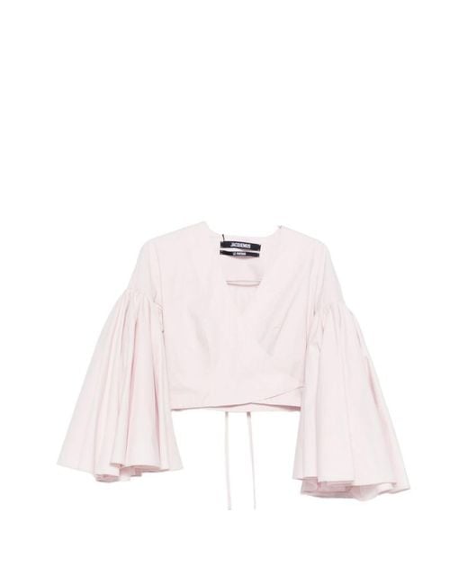 Jacquemus Pink Solid V Neck Top