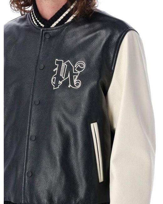 Palm Angels Black Logo Varsity Jacket for men