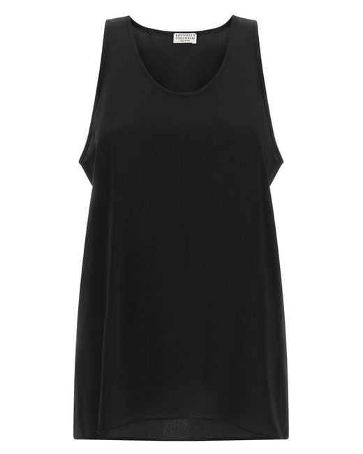 Brunello Cucinelli Black Solid Round Neck Top