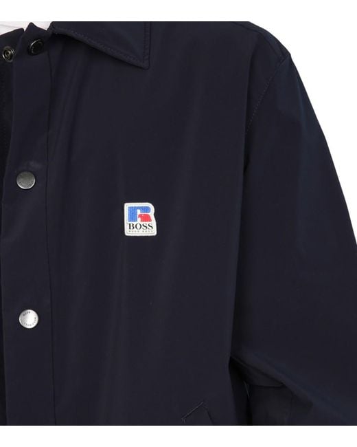 Boss Blue Solid Shirt Collar Jacket for men