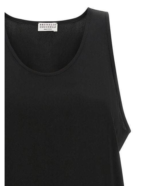 Brunello Cucinelli Black Solid Round Neck Top
