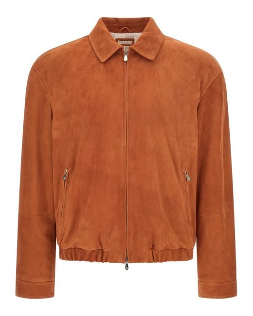 Brunello Cucinelli Brown Solid Shirt Collar Jacket for men