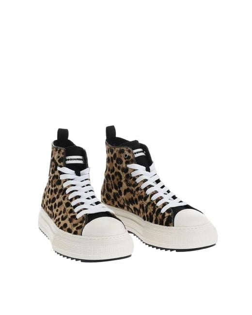DSquared² Brown Leopard Print Logo Sneakers for men