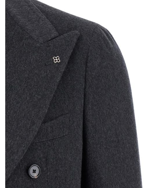 Tagliatore Blue Double-Breasted Jacket With Peak Revers for men