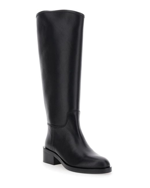 Jeffrey Campbell Black Knee High Leather Boots With Block Heel