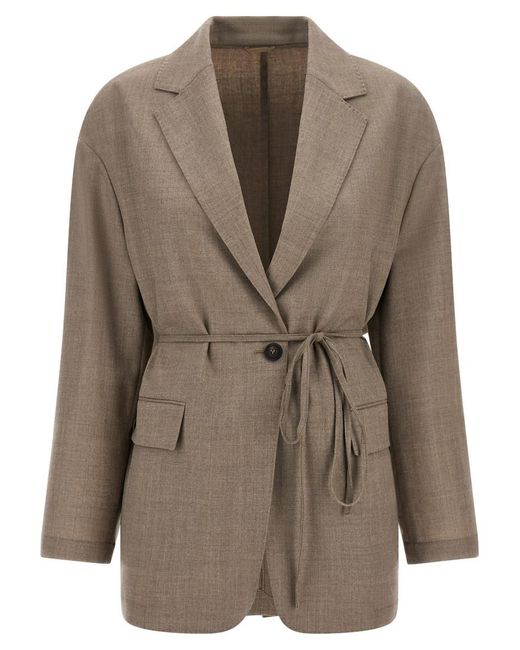 Brunello Cucinelli Brown Solid Notched Lapel Blazer