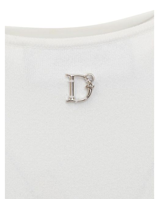 DSquared² White Solid Round Neck Top
